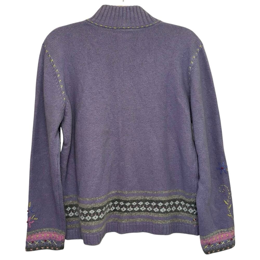 Embroidered Sweater Medium Purple Boho Cottagecore Zip Neck - Picture 3 of 5
